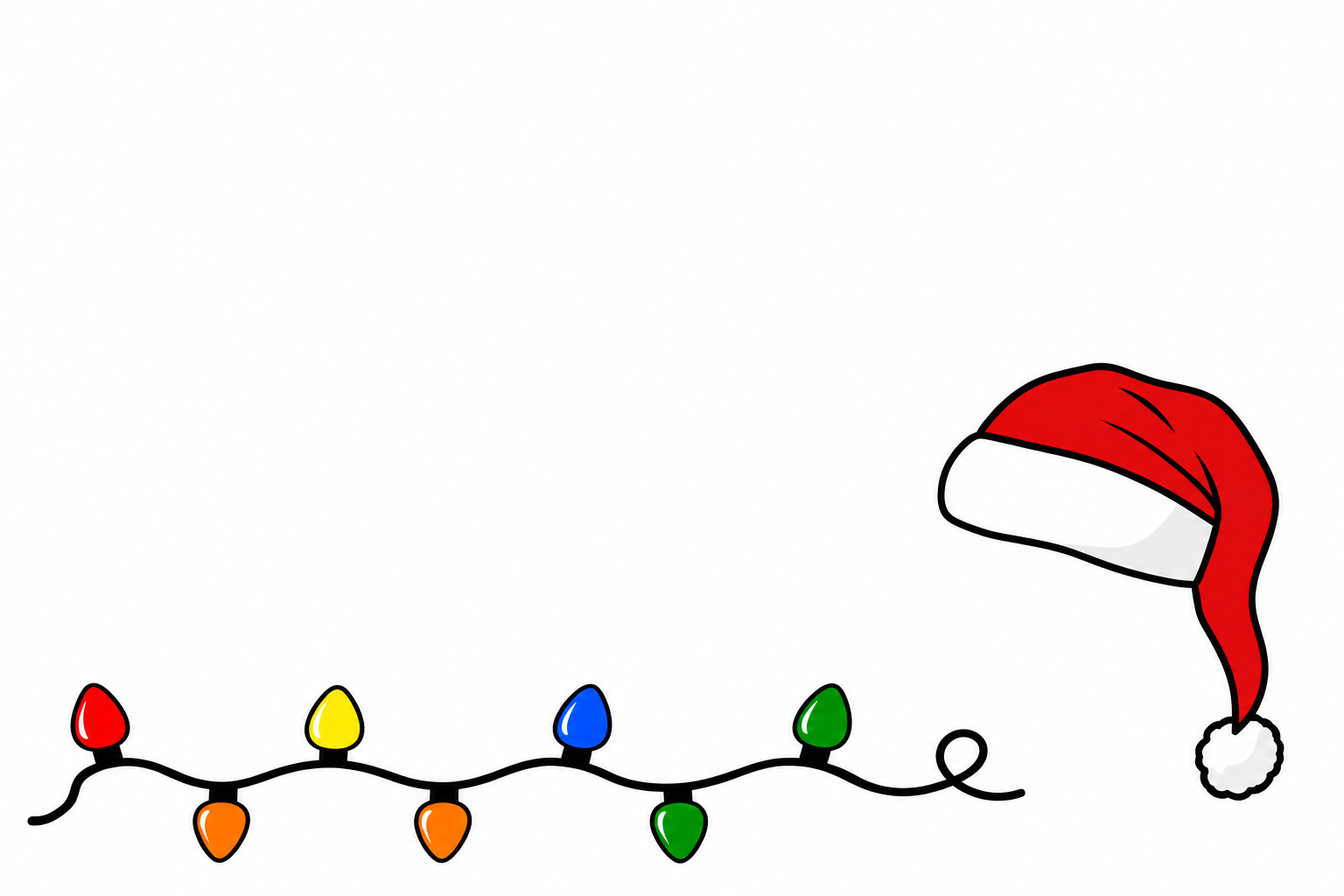 Colorful Christmas lights and Santa hat artwork